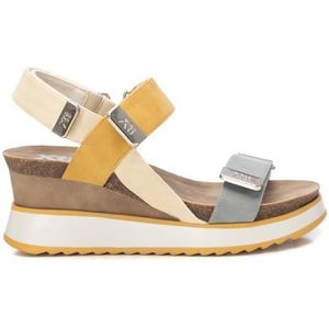 XTI Damessandalen, comfortabele en veelzijdige schoenen, vrijetijdsmode, klittenbandsluiting, geel 34, 38 EU