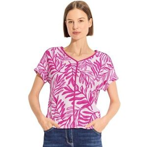 Cecil Linen_Leave Print T-shirt voor dames, Bloomy Pink, M