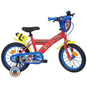 Vélo ATLAS Paw Patrol Jongensfiets met 2 remmen, decoratief voorpaneel, jerrycan achter en afneembare steunwielen, frame en vork, rood, 35,6 cm