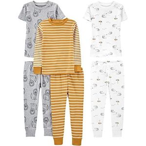 Simple Joys by Carter's 6-delige katoenen pyjamaset voor jongens, Gouden Streep/Grijze Leeuw/Wit Dier, 5