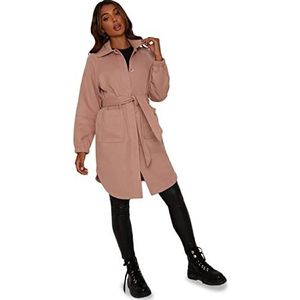 Chi Chi London Oversized jas met pofmouwen voor dames met strikceintuur in roze, roze, 38