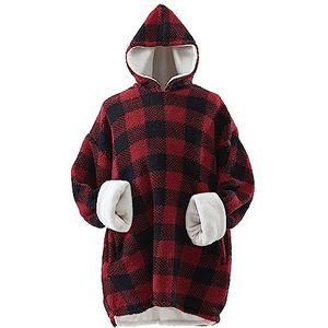 Cathay Home Oversized draagbare Sherpa en Micro-Mink dekenhoodie, rood - één maat past de meeste