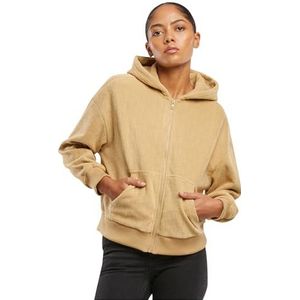 Urban Classics Damestrui met capuchon, jacquard fluweel, oversized ritssluiting, casual hoodie van jacquard-fluweel met ritssluiting, oversized pasvorm, Unionbeige, S