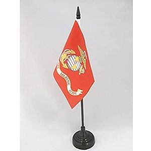 USA Old Marine Table Vlag 15x10 cm - US - American Army Desk Vlag 15 x 10 cm - Zwarte plastic stok en voet - AZ FLAG