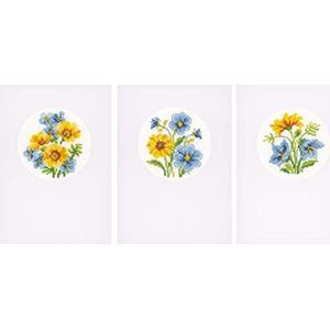 Vervaco bloemen, set van 3, tellpatronen kaart kaart wenskaarten, katoen, meerkleurig, 10,5 x 15 x 0,3 cm, 3 stuks