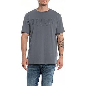 Replay Heren T-shirt korte mouwen ronde hals logo, grijs (titanium 291), XXL, Titanium 291, XXL