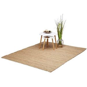 Relaxdays Jute tapijt, handgeweven woonkamertapijt, groot, robuust geweven tapijt in bruin, 160 x 230 cm, natuur