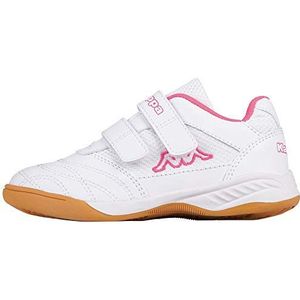 Kappa turnschoenen voor meisjes, kick-off, sneakers voor kinderen met klittenbandsluiting, lichte zool, ideaal voor zaalsport zoals voetbal, handbal of tennis, maat 25-35 EU, 1027 White L Pink, 36 EU