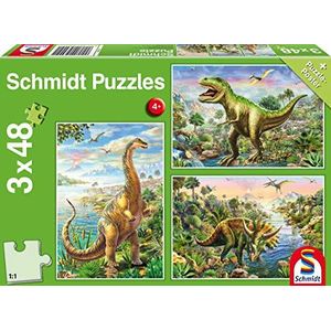 Schmidt - SCH-56202 - Avontuur met Dinosauriers, 3 x 48 stukjes Puzzel - vanaf 4 jaar - dieren puzzel