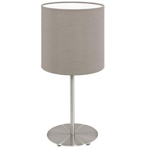 EGLO Tafellamp Pasteri, 1 lamp textiel tafellamp, bedlampje van staal en stof, kleur: mat nikkel, taupe, fitting: E14, incl. schakelaar, H: 27,5 cm