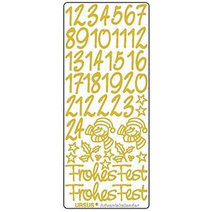 Ursus 593000103 creatieve stickers adventskalender, goud, 5 stickervellen met cijfers van 1 tot 24, zelfklevend, gemakkelijk verwijderbaar, voor het nummeren van zelfgemaakte adventskalenders