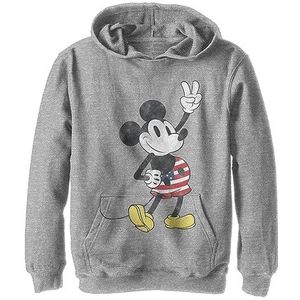 Disney Characters American Mouse Boy's Hooded Pullover Fleece, Athletic Heather, Small, Athletic Heather, S