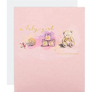 Baby Meisje Geboorte Gefeliciteerd Kaart Van Hallmark - Traditioneel Ontwerp met Gouden folie Lettering en Details
