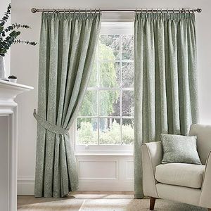 Dreams & Drapes 160 Gordijnen - 100% Katoen Paar Potlood Plooi Gordijnen met Tie-Backs - 90"" Breedte x 90"" Drop (229 x 229cm) in Aveline