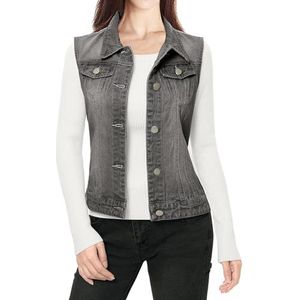 Allegra K Afgewassen jeansvest met knopen, W-vest met borstflapzakken, Grijs, M