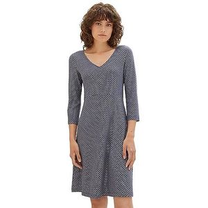 TOM TAILOR Jersey jurk voor dames met patroon en V-hals, 32108-navy geometrisch design, 42