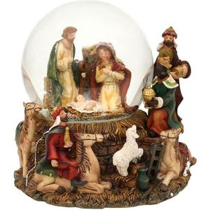 Sneeuwbol - Heilige Familie en de Heilige Drie Koningen - L/B/H/Ø bal 14 x 13 x 15,5 cm/Ø 10 cm, met speelwerk, melodie - Stille Nacht -