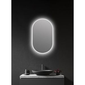 Talos Led-spiegel, ovaal, wit, 45 x 75 cm, geschikt voor vochtige ruimtes in je badkamer, wandspiegel met rondom ruimtelicht, met hoogwaardig aluminium frame