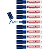 edding 550 permanent marker - blauw - 10 stiften - ronde punt 3-4 mm - watervast, sneldrogend - wrijfvast - voor karton, kunststof, hout, metaal, glas
