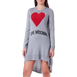 Love Moschino Dames Flared Lange Gesleeved Blended Wool Dress, Melange Dark Grey, 48