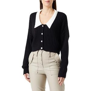Trendyol Dames kleurblok lange mouwen regular gebreide cardigan sweater, zwart, L