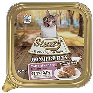 Stuzzy, Monoprotein Grain & Glutenvrij, natvoer voor katten, volwassenen, smaak varkensvlees, bereiding in pastei, in totaal 3,2 kg (32 bekers x 100 g)