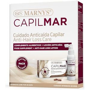 Capilmar MARNYS Anti-haaruitval-verpakking, 60 capsules + lotion 100 ml, voorkomt haaruitval, haarbescherming, geeft stevigheid en glans terug, intensieve verzorging voor 30 dagen
