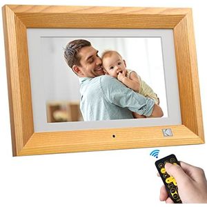 KODAK Digitale fotolijst, 25,4 cm (10 inch), HD, IPS-scherm, elektronische fotolijst met 8 GB geheugen, automatische rotatie, afstandsbediening, delen van foto's, hout
