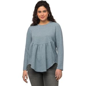 Ulla Popken Dames structuursweatshirt met volant, A-line T-shirt, blauw, 50/52 Grote maten