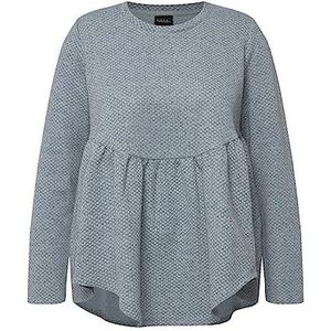 Ulla Popken Dames structuursweatshirt met volant, A-line T-shirt, blauw, 50/52 Grote maten