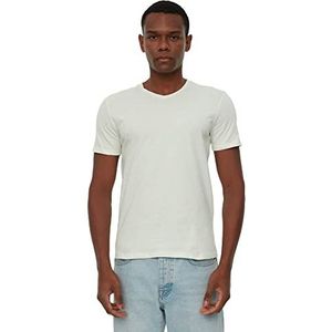 Trendyol Mint Basic Slim Fit T-shirt voor heren, 100% katoen, V-hals, korte mouwen, klein