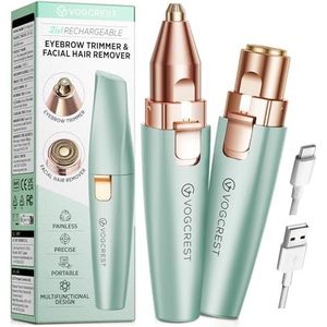 Oplaadbare wenkbrauwtrimmer en gezichtshaarverwijderaar voor vrouwen, 2-IN-1 wenkbrauwscheermes en pijnloze haarverwijderaar (Groen)