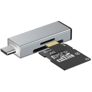 GlasFlength - SD/Micro SD-kaartlezer - Grijs - USB C Aluminium 2-in-1 OTG Geheugenkaartlezer