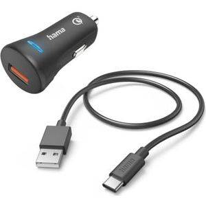 Hama Snellader voor de auto, 19,5 W (snellader, USB-A-naar-USB-C-oplaadkabel, 1,5 m, Qualcomm Quick Charge 3.0, 19,5 W) zwart