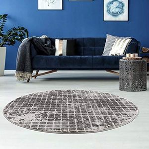 carpet city Vloerkleed, woonkamer, ruitpatroon, 120 cm, rond, grijs gemêleerd, moderne tapijten, laagpolig