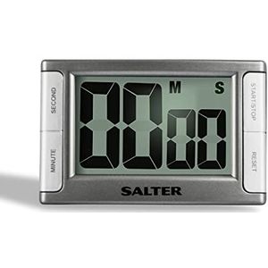Salter 396 SVXR Premium Contour elektronische timer, digitale stopwatch, magnetisch/zelfstaand, omhoog en omlaag tellen, 99 min en 59 sec, pieper, start-/stopknop, 2 jaar garantie, zilver