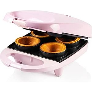 Bestron AWCM4P wafelijzer voor 4 mini wafelvormen, Wafelmaker voor bakjes voor o.a. schepijs, met antiaanbaklaag, retro design, 520 Watt, kleur: roze
