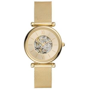 Fossil Carlie horloge voor dames, automatisch uurwerk met roestvrij stalen horlogeband of leren band, Grijstint