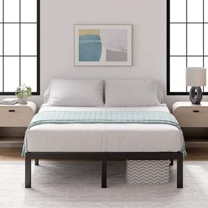 Zinus Yelena Bed 140 x 200 cm, hoogte 36 cm, met opbergruimte onder het bed, metalen platformbedframe met stalen lattenbodem, zwart