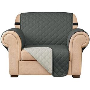 subrtex - Gewatteerde bankovertrek, omkeerbaar, voor 1,2-zits, met verstelbare elastische riemen en opbergtas aan de zijkant (voor stoel, grijs)