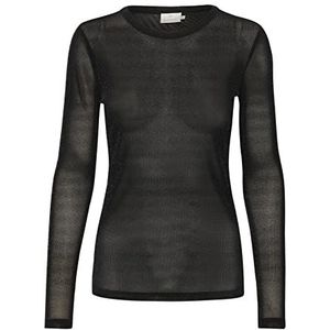 KAFFE Dames mesh top zee through blouse glitter lange mouwen, Zwart Zilver Lurex, XL