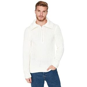 Trendyol Heren coltrui effen slanke trui sweatshirt, Ecru, XL