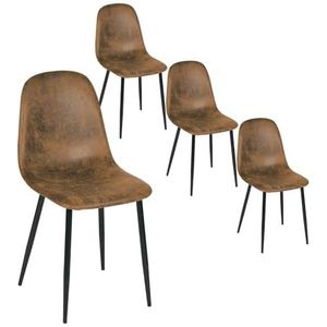 FurnitureR Set van 4 eetkamerstoelen, Scandinavisch faux suède gevoerd, metaal, voor keuken, eetkamer, woonkamer, bruin