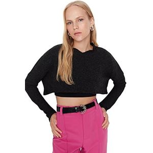 Trendyol Vrouwen Crop Standaard Staande Kraag Gebreide Blouse, Zwart, M