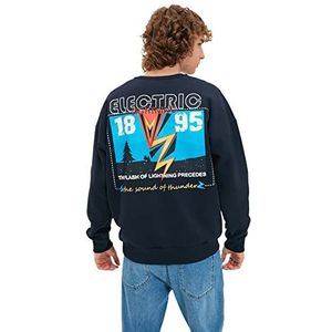 Trendyol Heren Navy Blue Male Printed Oversize Fit Sweatshirt, L