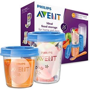 Philips Avent SCF721/20 Bewaarbekers Voor Babyvoeding, Met Lekvrij Deksel, Makkelijk Mee Te Nemen, Stapelbaar - BPA-Vrij, Transparant/Blauw, Verpakking Van 20 (10 x 180 ml en 10 x 240 ml)