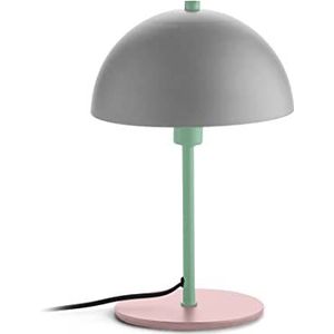 Fisura - ""Domus"" grijs en groen metalen tafellamp met roze voet. Nachtlampje compatibel met E14 lamp. Ontspannend warm licht. Afmetingen 18cm x 32cm.