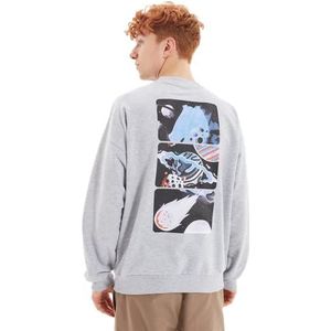 Trendyol Heren ronde hals Galaxy oversized sweatshirt, grijs, S, Grijs, S