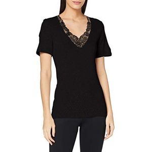 Damart - T-shirt met opengewerkte mesh, Guipure aan de thermolactyl hals, Zwart, M