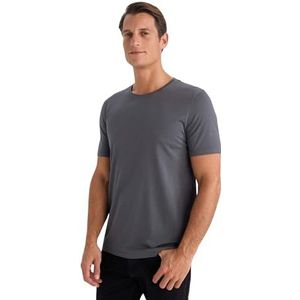 DeFacto Basic T-shirt voor heren, klassiek T-shirt voor mannen, antraciet, XS